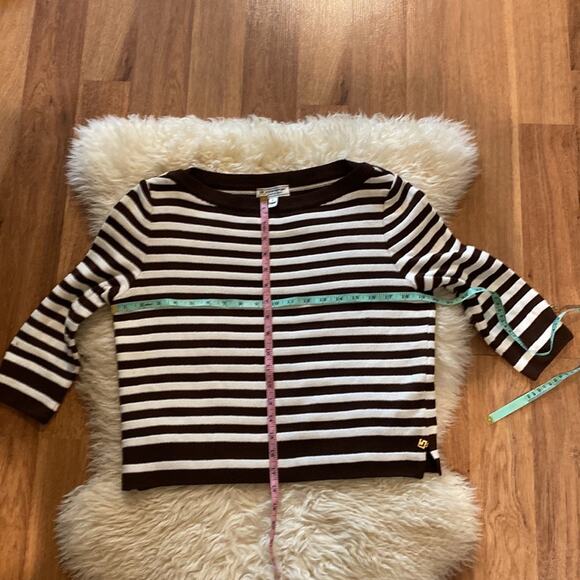 St. John Sport Women’s Brown & White Striped Cropped Knit Sweater Sz Sm - Picture 10 of 12